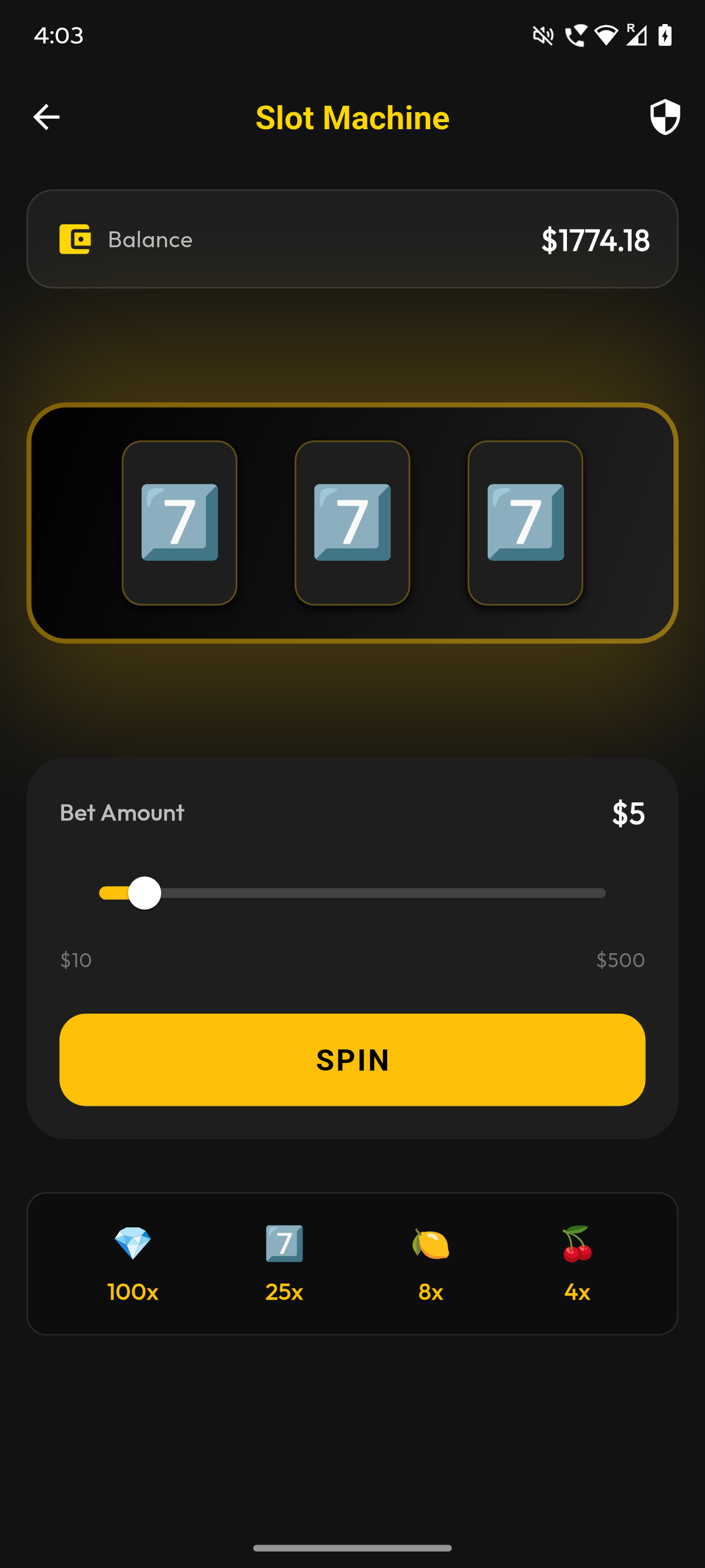 MPlay Slots game interface showing spinning reels